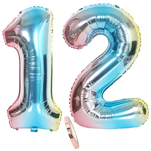 2 Luftballons Zahl 12, Nummer Luftballon Regenbogen Mädchen Junge,32" Riesen Aufblasbar Helium Folienballon Blau Bunt Schillernde Ballons Figuren für 12. Jahre Geburtstag Party Dekoration (xxxl 80cm) 2 Luftballons Zahl 12, Nummer Luftballon Regenbogen Mädchen Junge,32" Riesen Aufblasbar Helium Folienballon Blau Bunt Schillernde Ballons Figuren für 12. Jahre Geburtstag Party Dekoration (xxxl 80cm) von linjinde