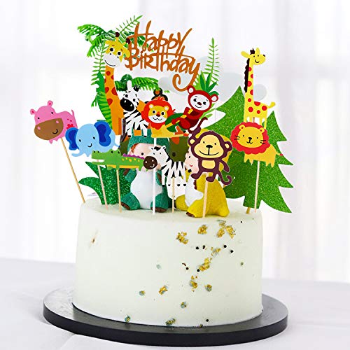 35 Stück Tier Cake Topper+Happy Birthday Dschungel Girlande für Kinder Junge Mädchen,Tier Kuchendeckel Topper für Kinder Tortendeko Kindergeburtstagsfeier (1. 2. 3.Jahre alt Jungen/Mädchen Geburtstag von linjinde