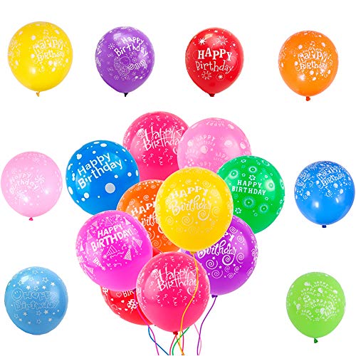 linjinde 50 Stück Bunte Luftballons mit 'Happy Birthday' für Kindergeburtstag, Deko, 12 Zoll Naturlatex Helium Ballons Mix Farben für Baby, Kind, Junge, Mädchen, Jungen Geburtstag Party Dekoration von linjinde
