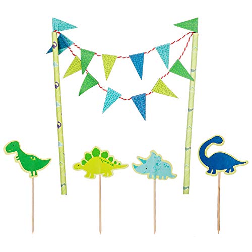 Tortendeko Dinosaurier Kuchendeko Geburtstag Junge, Blau Tortenaufleger Wimpelkette Girlande Dino Cupcake Topper Tortenstecker Tortenaufsatz Zahnstocher für Baby Kinder Jungen Jungs Party Dekoration von linjinde