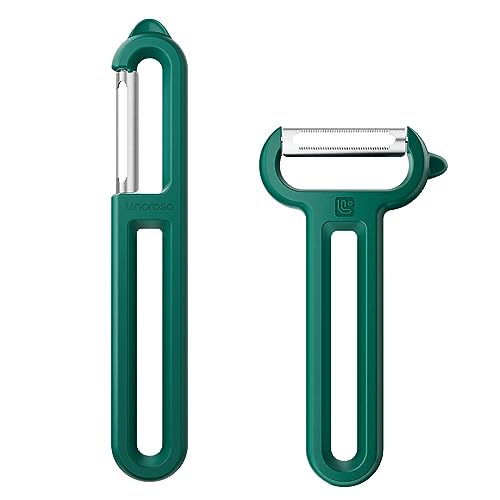 Linoroso 2PCS Sparschäler Kartoffelschäler Gemüseschäler Schäler Glatte und Gezackte Klinge, Schälen von Obst und Gemüse Bieten Schärfe Geschmeidigkeit und Einen Bequemen Griff - Grün von linoroso