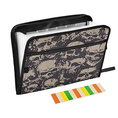 Grunge Pattern Skulls 13 Pocket Expanding File Folder with Labels, Waterproof Accordion File Folder File Organizer Letter A4 Paper for Office School Student von linqin