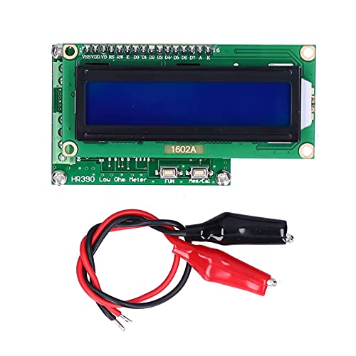 Niederohmiges Ohmmeter, DC 7-12V Milliohm-Meter HR390 Ohm Teater PCB-Milliohm-Meter 10pf ~ 20000uf Kapazitätsmessbereich mit 2 Stück Krokodilklemme Genau zum Messen von Naroote