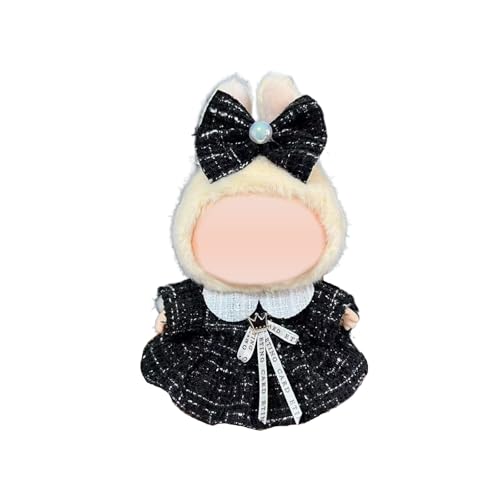 Kleidung für Labubu 17 cm Puppenzubehör, inklusive Lätzchen, Bodysuit, stilvolle entzückende Labubu-Kleidungszubehör (keine Puppe (schwarz) von lionpower