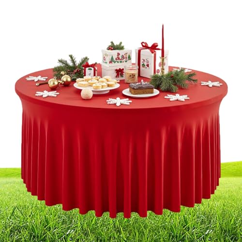 lisutupode Tischdecke mit Rock, 1,8 m / 2,7 m, Weihnachten, rund, plissiert, Tischdecke, rote Tischröcke, Dekorationen für Hochzeit, Weihnachten, Urlaub, Klassenzimmer, Bankett, Buffet lisutupode Tischdecke mit Rock, 1,8 m / 2,7 m, Weihnachten, rund, plissiert, Tischdecke, rote Tischröcke, Dekorationen für Hochzeit, Weihnachten, Urlaub, Klassenzimmer, Bankett, Buffet von lisutupode