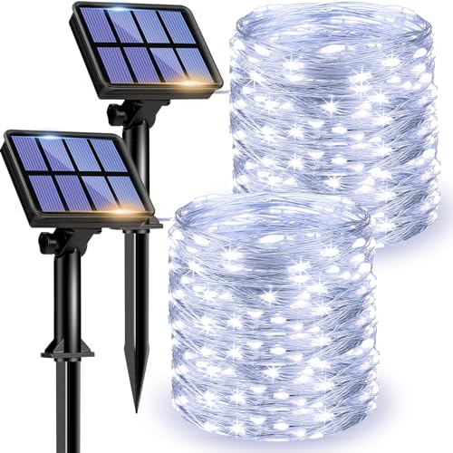 litogo [2 Stück] Solar Lichterkette Aussen, 12M 120 LED Lichterkette Außen Wasserdicht KupferDraht 8 Modus Solarlichterkette Deko für Garten, Balkon, Terrasse, Tor, Hof, Hochzeit, Party(KaltesWeiß) von litogo