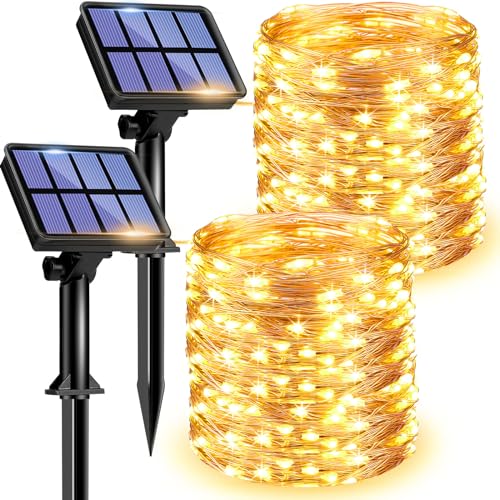 litogo [2 Stück] Solar Lichterkette Aussen, 12M 120 LED Lichterkette Außen Wasserdicht KupferDraht 8 Modus Solarlichterkette Deko für Garten, Balkon, Terrasse, Tor, Hof, Hochzeit, Party (Warmweiß) von litogo