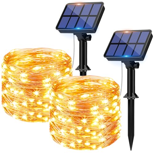 [2 Stück] Solar Lichterkette Aussen, litogo 12M 120Led Lichterkette Solarlichterkette für Außen Wasserdicht KupferDraht Outdoor lichterkette Deko Draußen 8 Modus für Garten,Balkon,Weihnachten Warmweiß von litogo