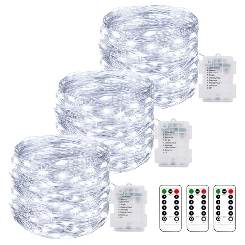 【3 Stück】 LED Lichterkette Batterie mit Fernbedienung,10M 100LED Lichterkette Akku mit Timer 8 Modi IP65 Wasserdichte Lichterketten Außen Kaltweiß Lichterkette Draht für Weihnachten Innen Aussen Deko 【3 Stück】 LED Lichterkette Batterie mit Fernbedienung,10M 100LED Lichterkette Akku mit Timer 8 Modi IP65 Wasserdichte Lichterketten Außen Kaltweiß Lichterkette Draht für Weihnachten Innen Aussen Deko von litogo