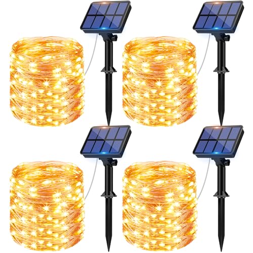 litogo [4 Stück] Solar Lichterkette Aussen, 12M 120Led Lichterkette Solarlichterkette für Außen Wasserdicht KupferDraht Outdoor lichterkette Deko Draußen 8 Modus für Balkon, Weihnachten Warmweiß von litogo