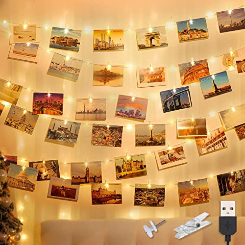 litogo 12M 120LED Fotoclips Lichterkette, USB, für Zimmer Deko Fotos Wand mit 60 Klammern Bilder für Wohnzimmer, Weihnachten, Hochzeiten, Party Warmweiß von litogo