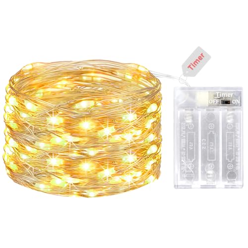 litogo Lichterkette Batterie, Lichterketten für Zimmer 5m 50er Micro LED Lichterkette Draht Mini Fairy Lights Wasserdicht Feenlichter Innen Deko für Weihnachten Halloween Party Hochzeit (Warmweiß) von litogo