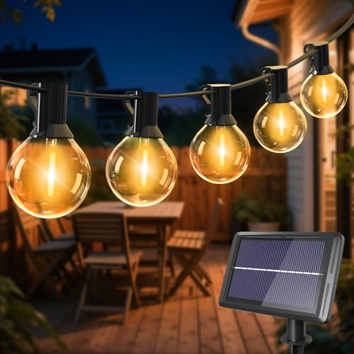 Solar Glühbirne, Litogo 9.3M G40 15+1 LED Lichterkette Außen Wasserdicht 4 Modi Solarlichterkette für Garten, Hochzeit, Balkon, Haus, Weihnachten Deko, LED Birnen E12 Warmweiß 2700K von litogo