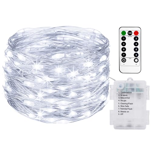 litogo 1 Stück 10M 100LED Lichterkette Batterie mit Fernbedienung, Lichterkette Akku mit Timer 8 Modi IP65 Wasserdichte Lichterketten Außen Kaltweiß Lichterkette Draht für Innen Aussen Deko litogo 1 Stück 10M 100LED Lichterkette Batterie mit Fernbedienung, Lichterkette Akku mit Timer 8 Modi IP65 Wasserdichte Lichterketten Außen Kaltweiß Lichterkette Draht für Innen Aussen Deko von litogo