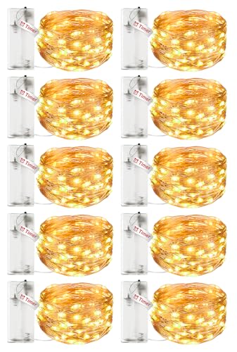 litogo 10 Stück LED Lichterkette Batterie mit Timer, 3M 30 LED Kupferdraht Lichterkette Innen, lichterketten batteriebetrieben (AA Batterie) für Party Weihnachten Halloween Hochzeit Deko, Warmweiß von litogo