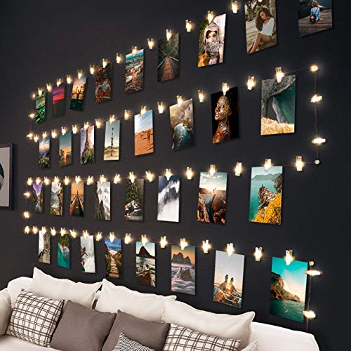 litogo 10M 100LED Fotoclips Lichterkette, Lichterkette mit 60 Klammern für Fotos Wand Batteriebetriebene Lichterketten DIY bilder für Zimmer, Wohnzimmer Weihnachten Hochzeiten Warmweiß, 20 Nägeln von litogo