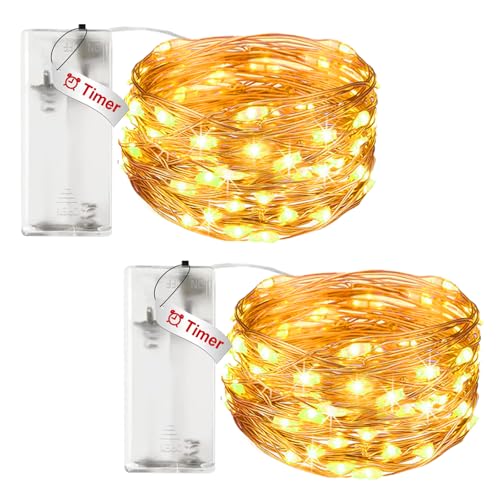 litogo 2 Stück Lichterkette Batterie Timer, 3M 30 LED Lichterkette Innen Wasserdicht Kupferdraht Fairy Lights, Lichterketten Batteriebetrieben (AA Batterie) für Weihnachten Hochzeit Deko, Warmweiß von litogo