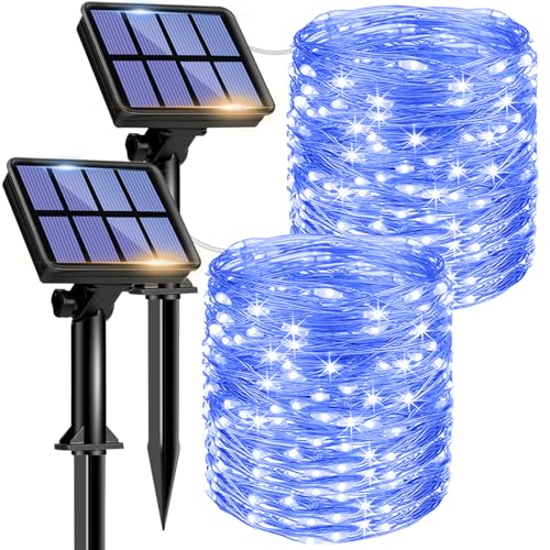 litogo [2 Stück Solar Lichterkette Aussen, 12M 120 LED Lichterkette Außen Wasserdicht KupferDraht 8 Modus Solarlichterkette Deko für Garten, Balkon, Terrasse, Tor, Hof, Hochzeit, Party (Blau) von litogo