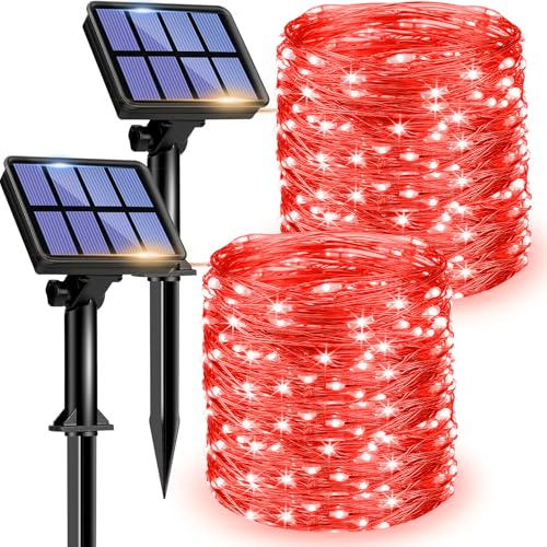 litogo [2 Stück Solar Lichterkette Aussen, 12M 120 LED Lichterkette Außen Wasserdicht KupferDraht 8 Modus Solarlichterkette Deko für Garten, Balkon, Terrasse, Tor, Hof, Hochzeit, Party (Rot) von litogo