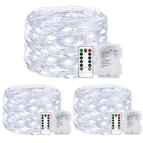 Litogo 3 Stück Lichterkette Batterie, 5M 50 LED Mit Timer & Fernbedienung 8 Modi Wasserdicht Für Innen/Außen Weihnachten Garten Party Hochzeit Deko, Kaltweiß Litogo 3 Stück Lichterkette Batterie, 5M 50 LED Mit Timer & Fernbedienung 8 Modi Wasserdicht Für Innen/Außen Weihnachten Garten Party Hochzeit Deko, Kaltweiß von litogo