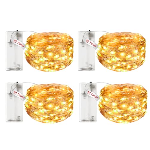 litogo 4 Stück Lichterkette Batterie Timer, 3M 30 LED Lichterkette Innen Wasserdicht Kupferdraht Fairy Lights, Lichterketten Batteriebetrieben (AA Batterie) für Weihnachten Hochzeit Deko, Warmweiß von litogo
