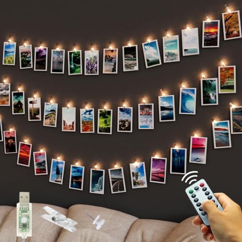 litogo 5M 50LEDs Fotoclips Lichterkette, 8 Modi USB Lichterkette mit Fernbedienungen, Fotos Wand mit 30 Klammern Bilder für Wohnzimmer, Weihnachten, Hochzeiten, Party Deko,Warmweiß von litogo