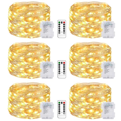 litogo 6 Stück Lichterkette Batterie, 5M 50 LED Lichterkette Batterie mit Timer & Fernbedienung 8 Modi Wasserdicht Warmweiß Lichterkette Draht für Innen/Außen Weihnachten Garten Party Hochzeit Deko von litogo