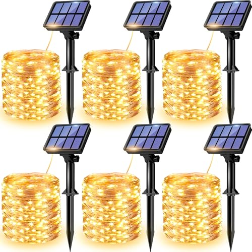 litogo [6 Stück] Solar Lichterkette Aussen, 12M 120 LED Lichterkette Außen Wasserdicht KupferDraht 8 Modus Solarlichterkette Deko für Garten, Balkon, Terrasse, Tor, Hof, Hochzeit, Party (Warmweiß) von litogo