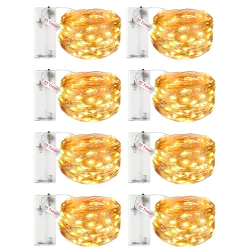 litogo 8 Stück Lichterkette Batterie Timer, 3M 30 LED Lichterkette Innen Wasserdicht Kupferdraht Fairy Lights, Lichterketten Batteriebetrieben (AA Batterie) für Weihnachten Hochzeit Deko, Warmweiß von litogo