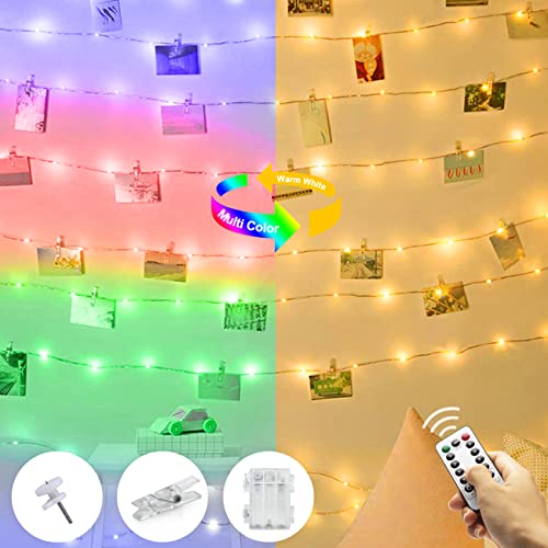 LED Fotoclips Lichterkette für Zimmer Deko, Litogo 10M 100LED Lichterkette mit 60 Klammern für Fotos Lichterkette Wand Batterie Lichterkette Bilder für Wohnzimmer, Weihnachten, Warmweiß Mehrfarbig von litogo