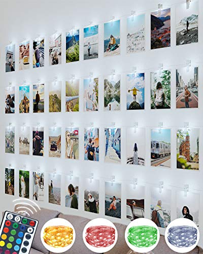 litogo LED Fotoclips Lichterkette für Zimmer Deko, 10M 100LED Lichterkette mit 60 Klammern für Fotos Lichterkette Wand Batteriebetriebene Lichterkette Bilder für Wohnzimmer, Weihnachten, Mehrfarbig von litogo