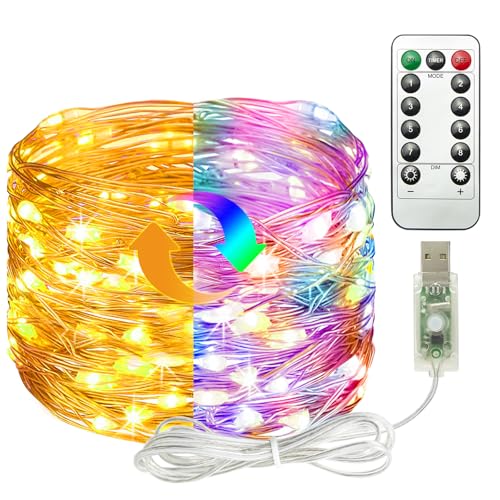 litogo Led Lichterkette mit USB, 5M 50LED Kupferdraht Lichterkette mit Fernbedienung Timer, 8 Modi Dimmbar Weihnachten Lichterketten für Party, Hochzeit, Innen Außen Deko, (Warmweiß & 2 Bunt) von litogo
