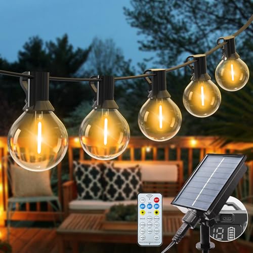 litogo Lichterkette Außen Solar, 10M G40 Glühbirnen Solar Lichterkette Aussen Wetterfest, USB-Stecker, 8 Modi Solarlichterkette mit Fernbedienung für Terrasse, Garten, Balkon, Hochzeiten, Party von litogo