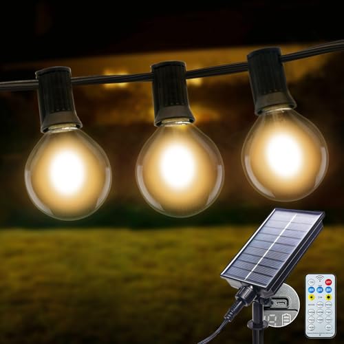 litogo Lichterkette Außen Solar, 25+2 G40 Glühbirnen Solar Lichterkette Aussen Wetterfest, 8 Modi Dimmbar LED Outdoor Solarlichterkette mit Fernbedienung für Balkon Garten Terrasse,Warmweiß von litogo