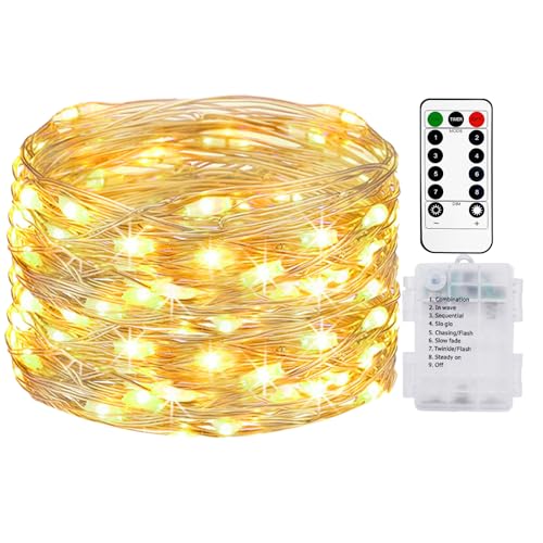 Litogo 5M 50 LED Lichterkette Batterie Mit Timer & Fernbedienung - 8 Modi Wasserdicht Warmweiß für Innen/Außen, Weihnachten, Garten, Party, Hochzeit Deko von litogo