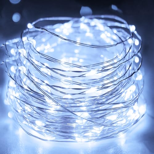 litogo Lichterkette Batterie Timer, 5M 50 LED Lichterkette Innen Wasserdicht Kupferdraht Fairy Lights, Lichterketten Batteriebetrieben (3AA Batterie) für Party Weihnachten Hochzeit Deko, Kaltes Weiß von litogo