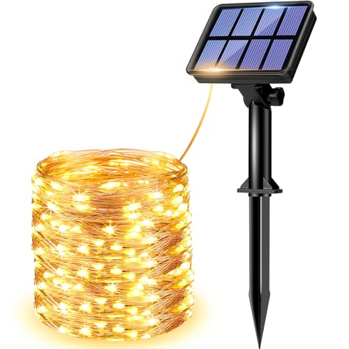 litogo Solar Lichterkette Aussen, 12M 120 LED Lichterkette Außen Wasserdicht KupferDraht 8 Modus Solarlichterkette Deko für Garten, Balkon, Terrasse, Tor, Hof, Hochzeit, Party (Warmweiß) von litogo