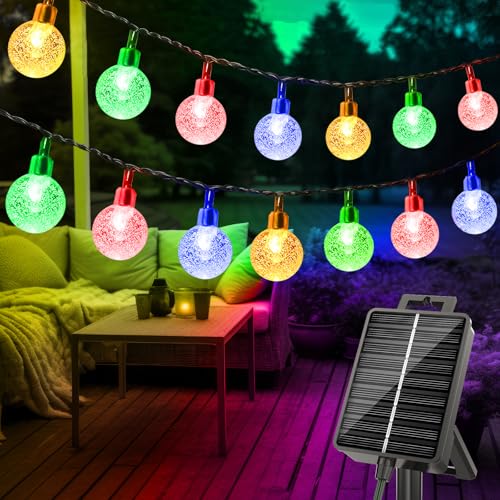 litogo Solar Lichterkette Aussen, 15M LED Lichterkette Außen Solar Wetterfest, 8 Modi Kristall Kugeln mit Memory-Funktion, Solarlichterkette Outdoor für Balkon, Garten, Terrasse, Partys, Bunt von litogo