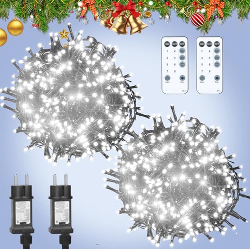 litren (2 Stück) 31M 210LEDs Lichterkette Innen mit Stecker Kaltweiß Lichterkette Weihnachtsbaum Außen Weihnachten Beleuchtung mit Fernbedienung, Timer, 8 Modi, IP65 Wasserdicht Weihnachtsdeko Außen von litren