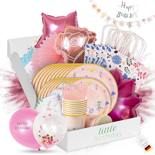 LITTLE BIRTHDAY | Feen Mottobox für Kindergeburtstag | Party Set | Geburtstagsdeko für 10 Kinder | Tischdeko | Raumdeko | Kuchendeko | Einladungskarten | Mitgebseltütchen | Kosten | Zeitersparnis von little Birthday