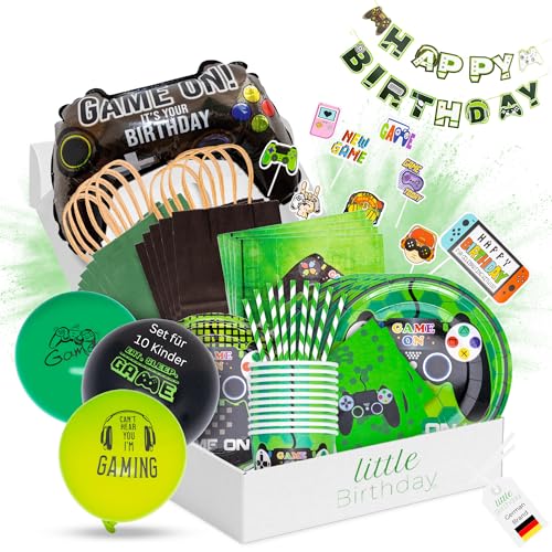 LITTLE BIRTHDAY | Games Mottobox für Kindergeburtstag | Party Set | Geburtstagsdeko für 10 Kinder | Tischdeko | Raumdeko | Kuchendeko | Einladungskarten | Mitgebseltütchen | Kosten | Zeitersparnis von little Birthday