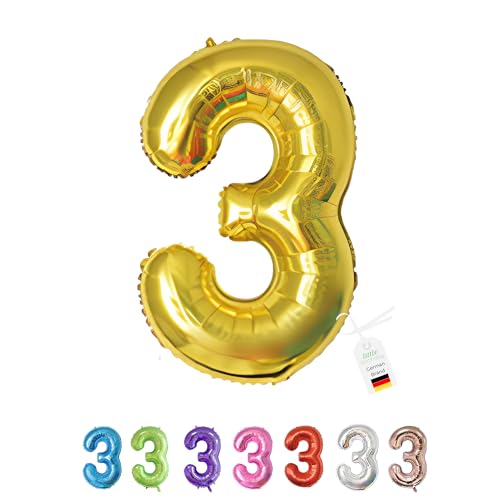 LITTLE BIRTHDAY | Zahlen Luftballon | Folienballon | Helium Gas Balloon Ballon | 101 cm | 0 1 2 3 4 5 6 7 8 9 in vielen Farben | Geburtstag | Kindergeburtstag | Deko | gold 3 von little Birthday
