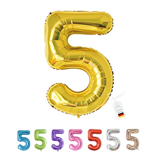 LITTLE BIRTHDAY | Zahlen Luftballon | Folienballon | Helium Gas Balloon Ballon | 101 cm | 0 1 2 3 4 5 6 7 8 9 in vielen Farben | Geburtstag | Kindergeburtstag | Deko | gold 5 von little Birthday
