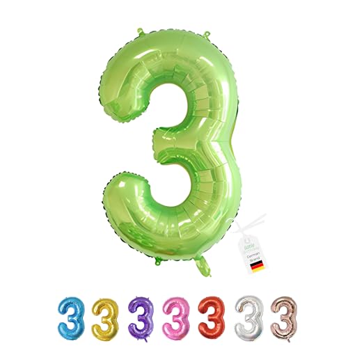LITTLE BIRTHDAY | Zahlen Luftballon | Folienballon | Helium Gas Balloon Ballon | 101 cm | 0 1 2 3 4 5 6 7 8 9 in vielen Farben | Geburtstag | Kindergeburtstag | Deko | grün 3 von little Birthday