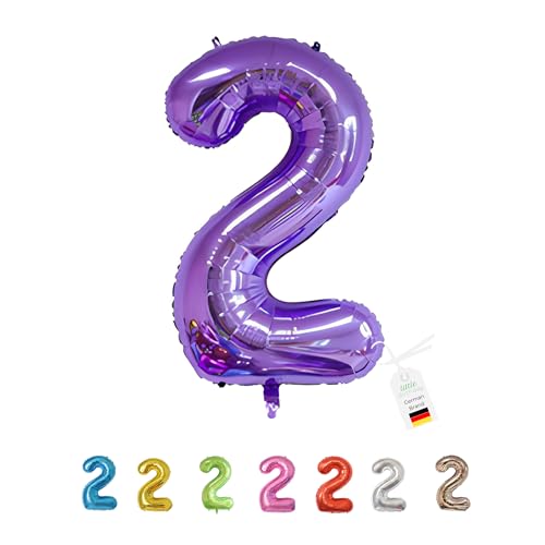 LITTLE BIRTHDAY | Zahlen Luftballon | Folienballon | Helium Gas Balloon Ballon | 101 cm | 0 1 2 3 4 5 6 7 8 9 in vielen Farben | Geburtstag | Kindergeburtstag | Deko | lila 2 von little Birthday