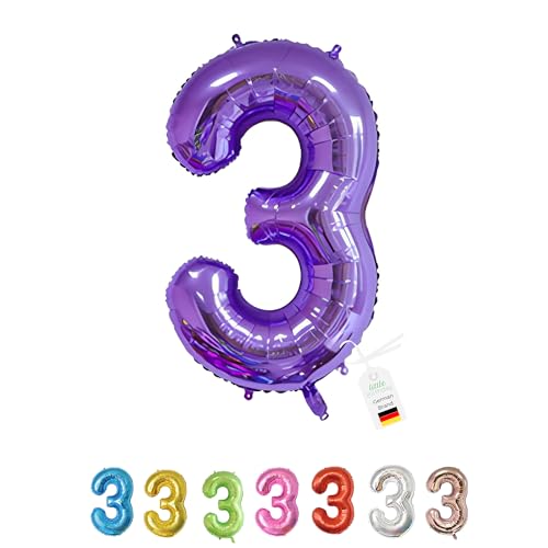LITTLE BIRTHDAY | Zahlen Luftballon | Folienballon | Helium Gas Balloon Ballon | 101 cm | 0 1 2 3 4 5 6 7 8 9 in vielen Farben | Geburtstag | Kindergeburtstag | Deko | lila 3 von little Birthday