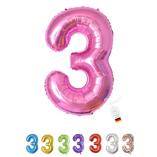 LITTLE BIRTHDAY | Zahlen Luftballon | Folienballon | Helium Gas Balloon Ballon | 101 cm | 0 1 2 3 4 5 6 7 8 9 in vielen Farben | Geburtstag | Kindergeburtstag | Deko | pink 3 von little Birthday