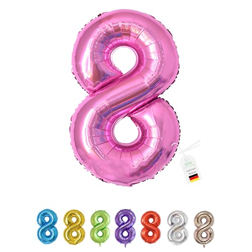LITTLE BIRTHDAY | Zahlen Luftballon | Folienballon | Helium Gas Balloon Ballon | 101 cm | 0 1 2 3 4 5 6 7 8 9 in vielen Farben | Geburtstag | Kindergeburtstag | Deko | pink 8 von little Birthday