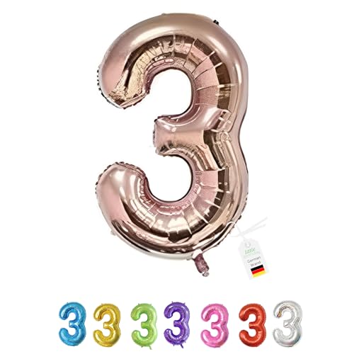LITTLE BIRTHDAY | Zahlen Luftballon | Folienballon | Helium Gas Balloon Ballon | 101 cm | 0 1 2 3 4 5 6 7 8 9 in vielen Farben | Geburtstag | Kindergeburtstag | Deko | rose gold 3 von little Birthday