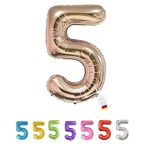 LITTLE BIRTHDAY | Zahlen Luftballon | Folienballon | Helium Gas Balloon Ballon | 101 cm | 0 1 2 3 4 5 6 7 8 9 in vielen Farben | Geburtstag | Kindergeburtstag | Deko | rose gold 5 von little Birthday